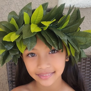 Hawaiian Costume Silk Maile Expandable Elastic Headband & Expandable Elastic Wristlets/Anklets.