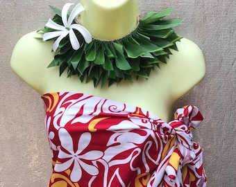 Silk Green Leaf Neckpiece With Or Without Tiare Flower. Perfect Piece For Polynesian Dancers, Beach Wedding, Luau, Birthday Party Or Gift.