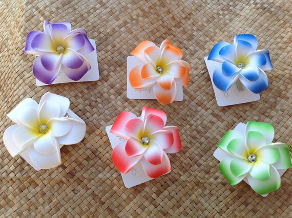 3/" Hawaiian Plumeria Tribal Flower Hair Clip WHITE Wedding Luau Bridal Beach
