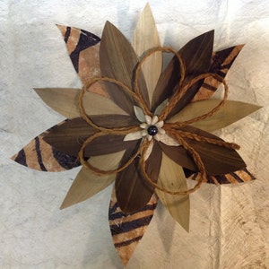 Polynesian Style Natural materials Flower. Authentic Tapa Cloth With Lauhala/Lo'akau & Braided Coconut Fibers Hair Clip.