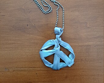 Fabric Wired Silver PEACE Pendant Necklace - Free Shipping