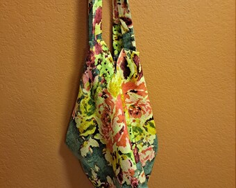 Handmade  Flowered Print Hobo Bag with  Inside Pockets  and Zipper - Free Shipping