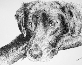 Instant Download of Black Labrador Retriever Pointillism Drawing