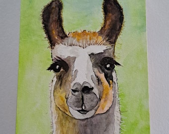 Original Llama Mounted Watercolor Portrait 9" x 12"