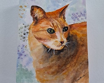 Original Ginger Cat Mounted Watercolor Portrait 8" x 10"