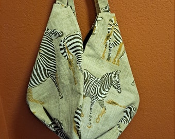 Handmade  Zebra Print Hobo or Tote Bag with  Inside Pockets  - Free Shipping