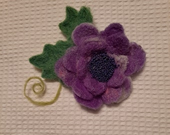 Handmade Wool Wet Felted Lavender Flower Pin - Free Shipping