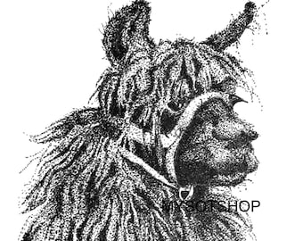 Instant Download of Llama Pointillism Drawing