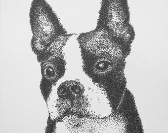 Instant Download of  Boston Terrier Pointillism Drawing for Personal Use or Scroll Saw Pattern