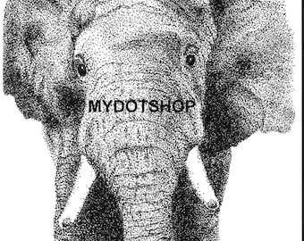 Mounted Giclee ELEPHANT  Pointillism Print - Free Shipping