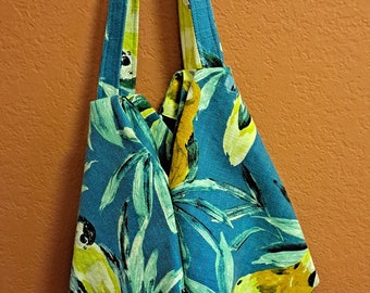 Handmade Parrot Print Hobo or Tote Bag with  Inside Pockets  - Free Shipping