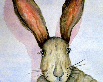 Original Watercolor Jack Rabbit Portrait 9 x 12 - FREE SHIPPING