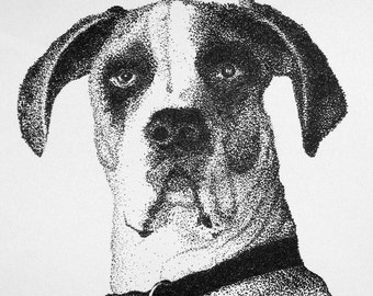 Great Dane Original Pen and Ink Pointillism Drawing