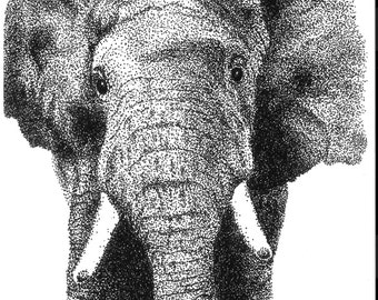 Instant Download of Elephant Pointillism Drawing