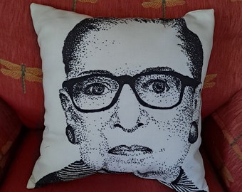 Supreme Court Justice Ruth Bader Ginsburg Decorative Pillow from Original Pointillism Drawing