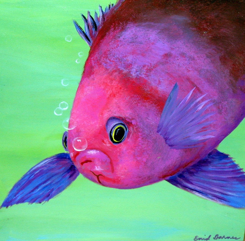 Original Acrylic SQUARESPOT ANTHIAS FISH Painting With Bubbles Etsy