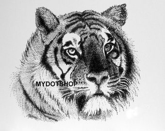 Instant Download of Tiger Pointillism Drawing