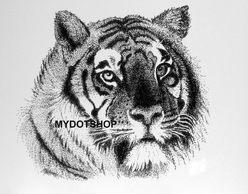 Instant Download of Tiger Pointillism Drawing image 1