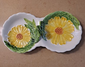 Vintage Double Daisy Candy Dish With Handle - Free Shipping