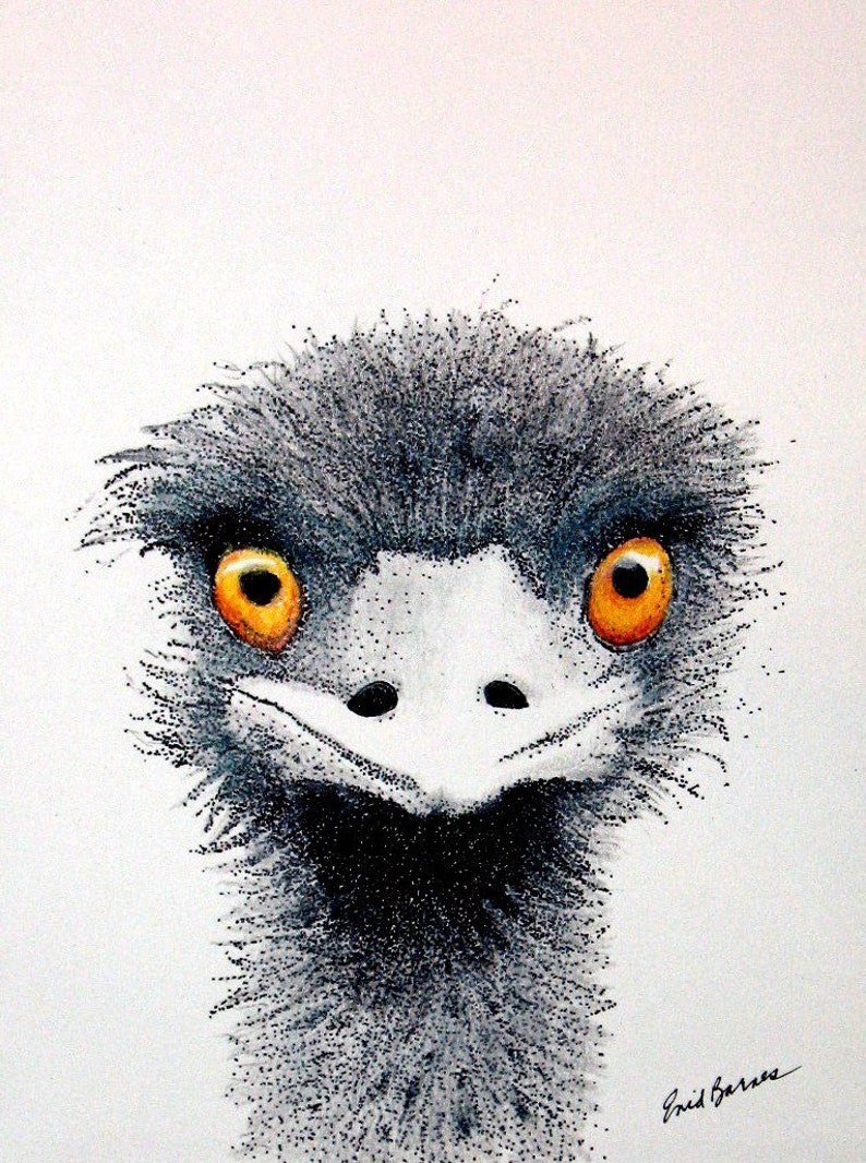 Ostrich Original Pen and Ink and Colored Pencil Pointillism Etsy