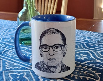 Ruth Bader Ginsburg Coffee Mug From Original Pointillism Drawing