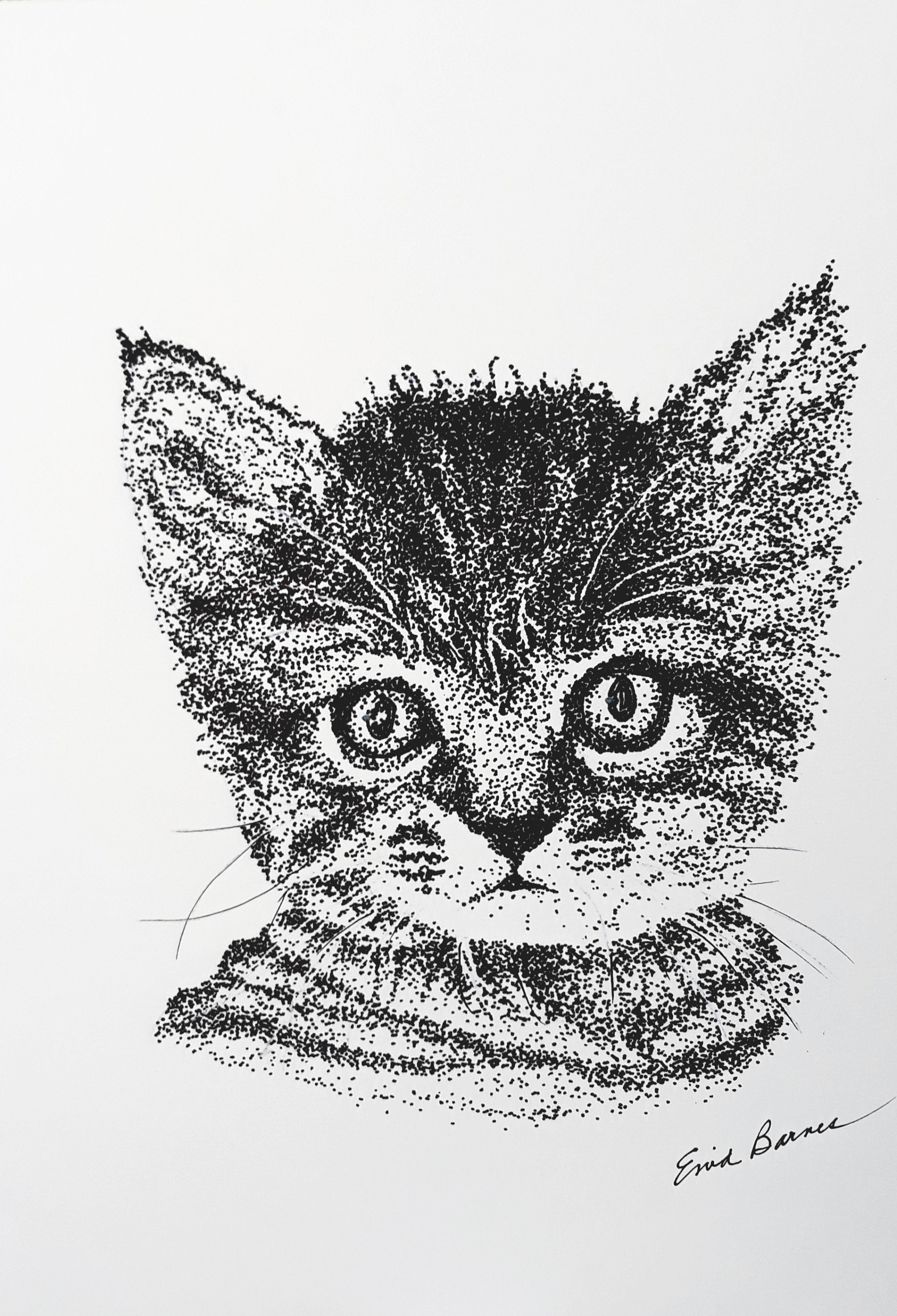 Original Pointillism Drawing of a Kitten Free Shipping Etsy