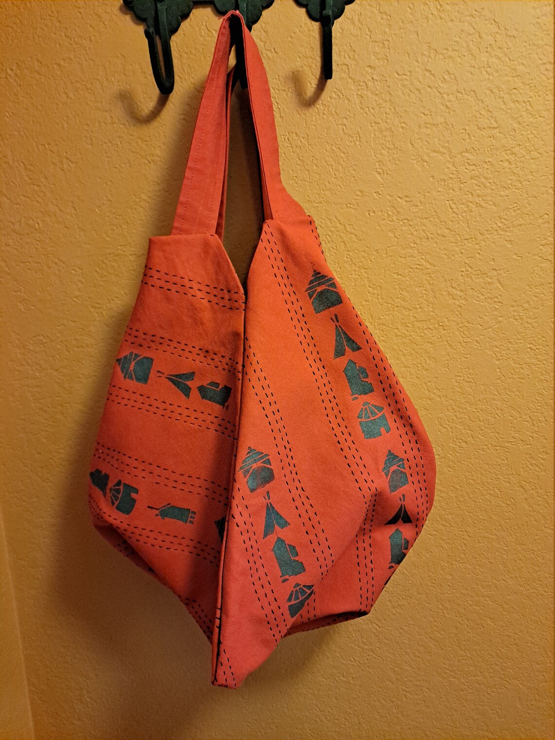 Handmade Red Canvas Hobo Bag With House Stencils Sashiko Etsy