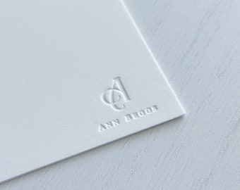 Personalized Minimalist Stationery Set Size | Custom Letterpress | A2 | Blind Emboss | String-tie envelope | White envelope