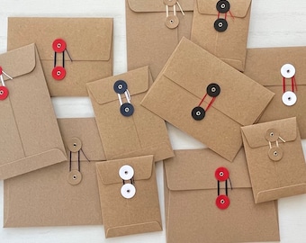 All Sizes, Sample, String Tie Envelopes, Kraft envelopes, string tie, button and string, printing