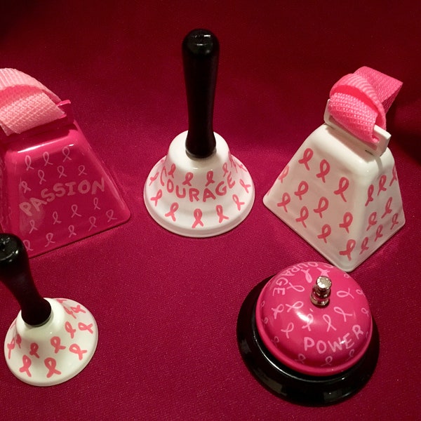 Breast Cancer, Pink Ribbons, Service, Call , Hotel,  or Desk Bell. Tea Bell, Noise Maker, Teacher.  Custom, Free Personalization.