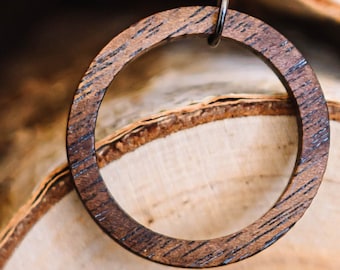 Walnut Wood Circle Pendant, wood necklace, round pendant, wood jewelry, boho jewelry, 5 year anniversary gift