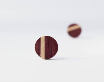 Striped wood stud earrings, purple heartwood studs, geometric studs, flat wood studs, wooden earrings, wood post earrings, Valentines Day