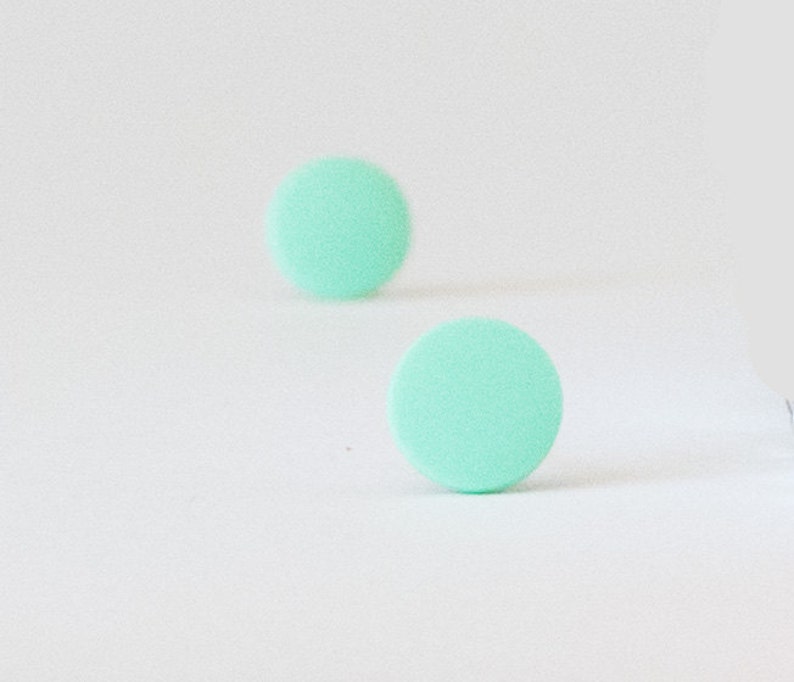 mint studs, matte mint green earrings, mint stud earrings, matte mint studs, green stud earrings, pastel green studs, mint post earrings image 4