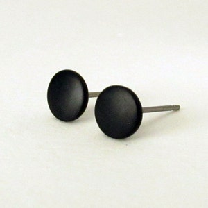 Black stud earrings, matte black earrings, mens stud earrings, black studs, matte black studs, mens earrings, mens studs, round flat earring image 1