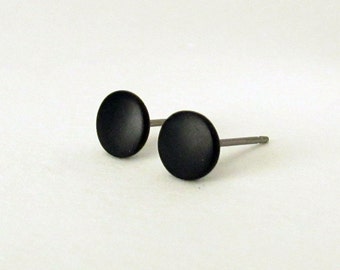 Black stud earrings, matte black earrings, mens stud earrings, round flat earring, matte black studs, black studs, mens earrings, mens studs