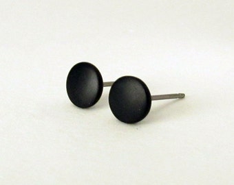 Black stud earrings, matte black earrings, mens stud earrings, black studs, matte black studs, mens earrings, mens studs, round flat earring