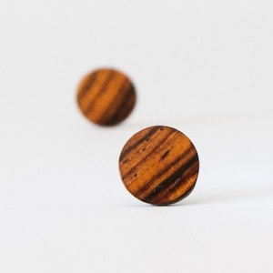 Cocobolo Wood Studs, Wooden Earrings, Unisex Stud Earrings, Wood Stud Earrings, Striped wood studs, wood post earrings, natural wood studs image 4