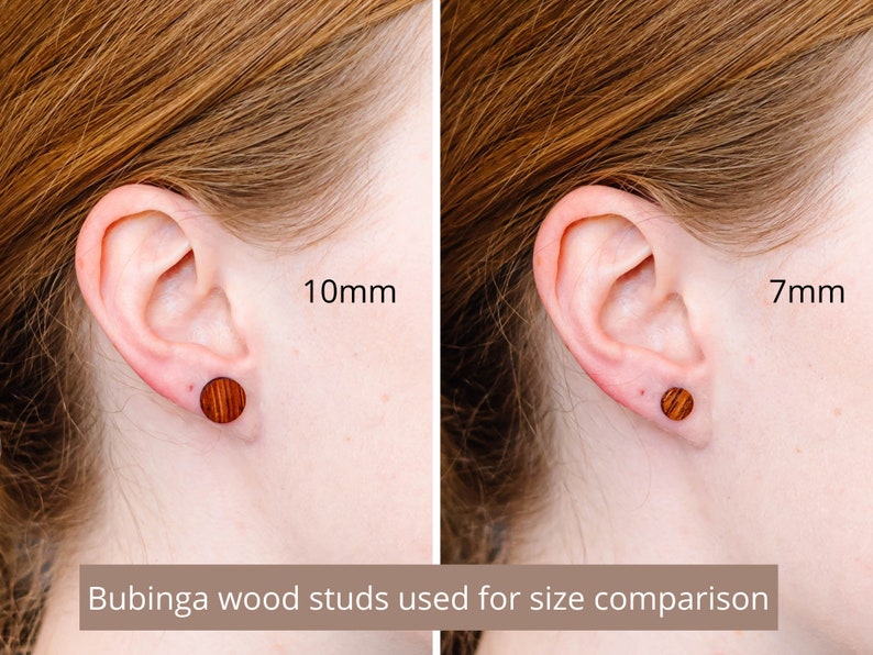 Tulipwood studs, wood earrings, wooden stud earrings, wood studs for women, flat studs, unique studs, striped studs, Valentines Day Gift image 5