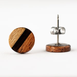 Light Striped Wood Studs, wood earrings, unisex, small wood studs, wood stud earrings, wood posts, geometric earrings, 5th anniversary gift image 3