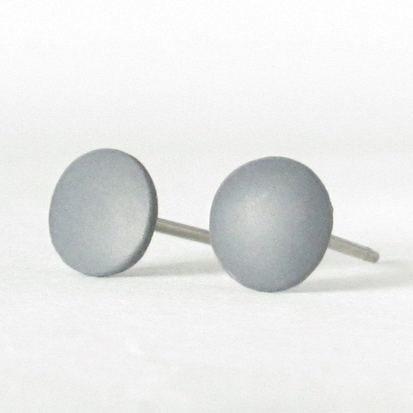 Minimalist Stud Earrings, matte gray earrings, unisex earrings, matte gray studs, gray posts, gray stud earrings, earrings for men