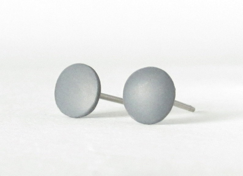 Minimalist Stud Earrings, matte gray earrings, unisex earrings, matte gray studs, gray posts, gray stud earrings, earrings for men image 1