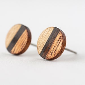 Light Striped Wood Studs, wood earrings, unisex, small wood studs, wood stud earrings, wood posts, geometric earrings, 5th anniversary gift image 4