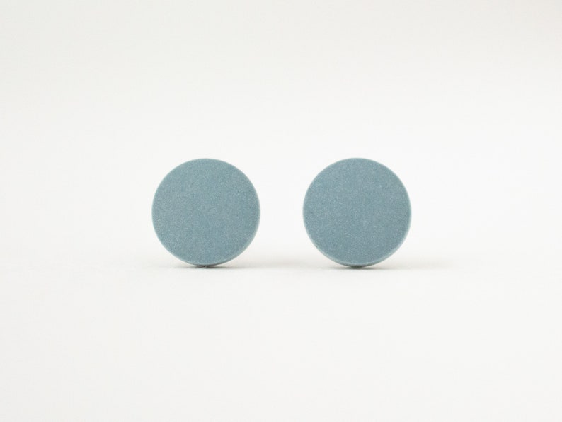 Gray-Blue stud earrings, Limited Edition Color, matte studs, unisex earrings, flat round studs, 3 sizes, tiny posts, Stormy Skies image 5