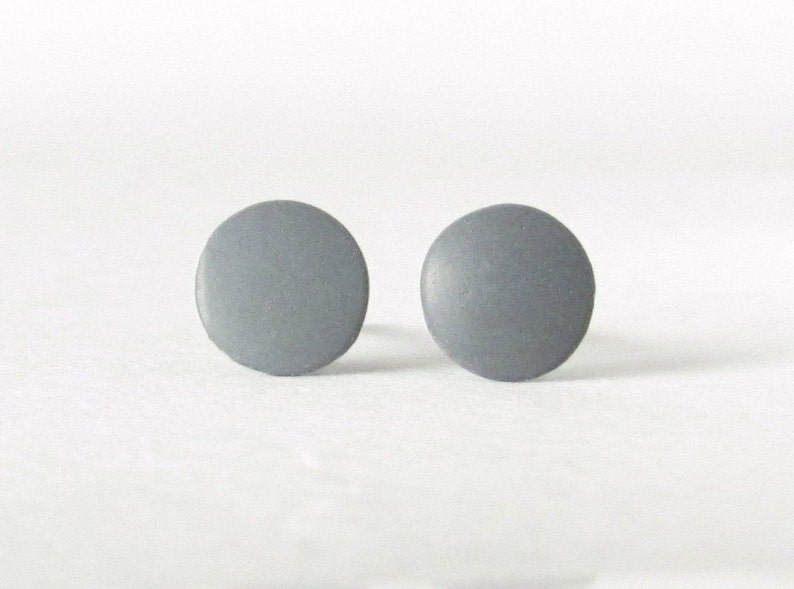 Minimalist Stud Earrings, matte gray earrings, unisex earrings, matte gray studs, gray posts, gray stud earrings, earrings for men image 3