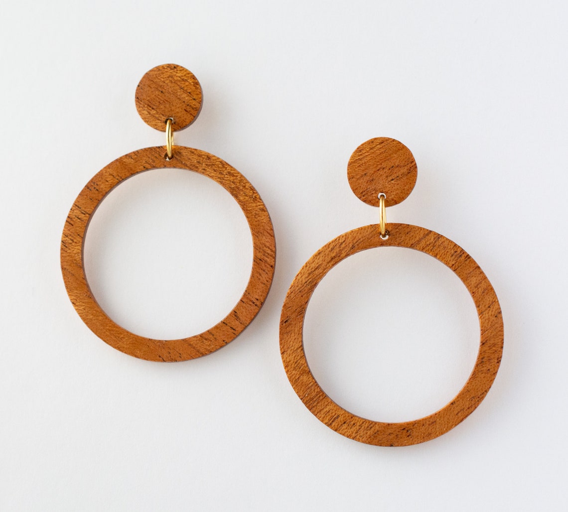 Mahogany Wood Hoop Earrings Big Hoops Boho Earrings Stud Etsy