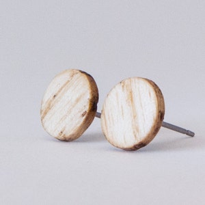 Wood earrings, Ash studs, Wooden stud earrings, Boho studs, rustic earrings, Flat studs, Round wood studs, boho stud earrings, unisex image 2