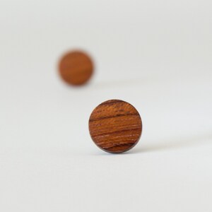 Tiny wood stud earrings for men minimalist jewelry everyday studs unisex casual boho earrings for sensitive ears bubinga wood studs rustic image 3