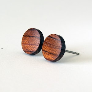 Wood studs, wood earrings, mens earrings, wooden stud earrings, men's studs, 5mm wood earrings, men's earrings, rustic studs, bubinga studs image 1