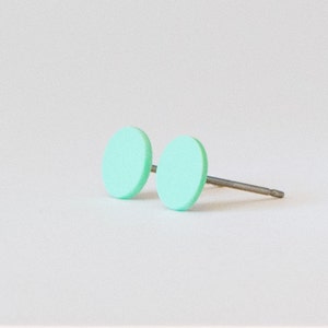 mint studs, matte mint green earrings, mint stud earrings, matte mint studs, green stud earrings, pastel green studs, mint post earrings image 2