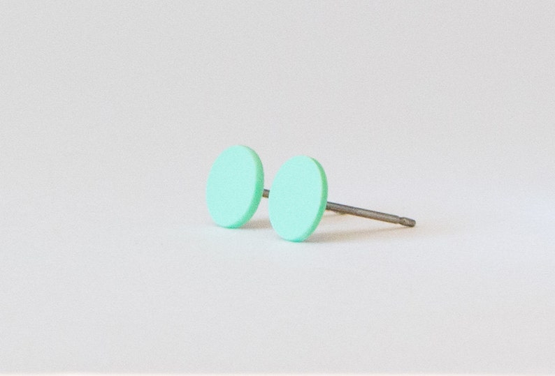 mint studs, matte mint green earrings, mint stud earrings, matte mint studs, green stud earrings, pastel green studs, mint post earrings image 2